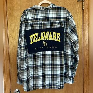 Upcycled University of Delaware flannel shirt